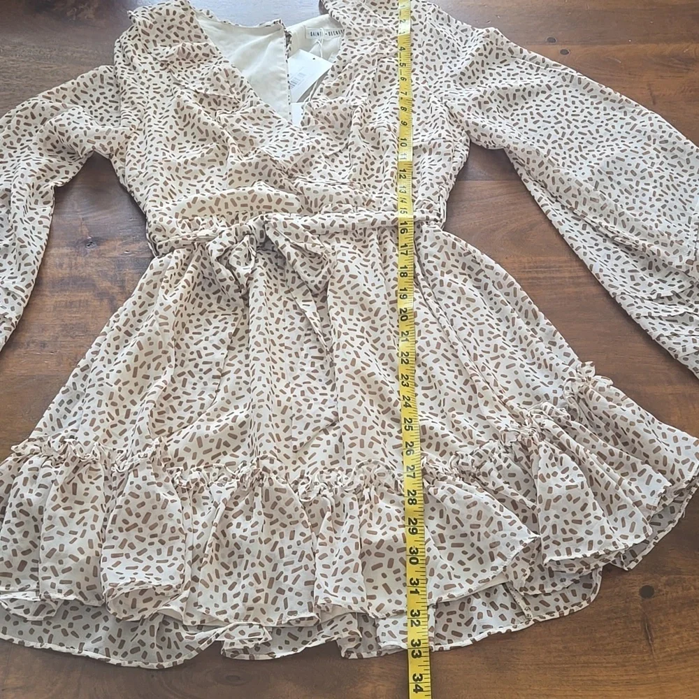 NWT Selfie Leslie Marcheline Brown And Cream Sprinkle Mini Dress Size Medium - Picture 10 of 14